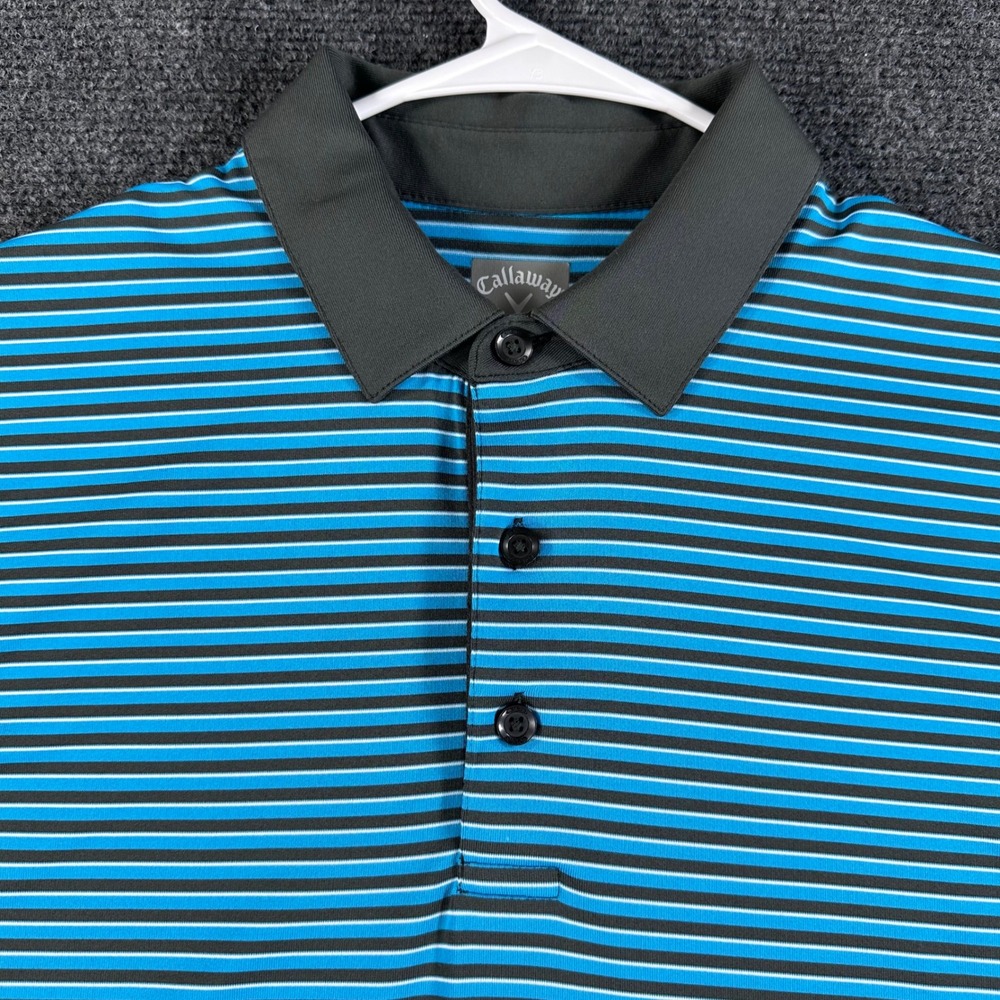 Callaway Opti-Dri Mens Blue Black Striped Short Sleeve Golf Polo Shirt Size M - Picture 4 of 12